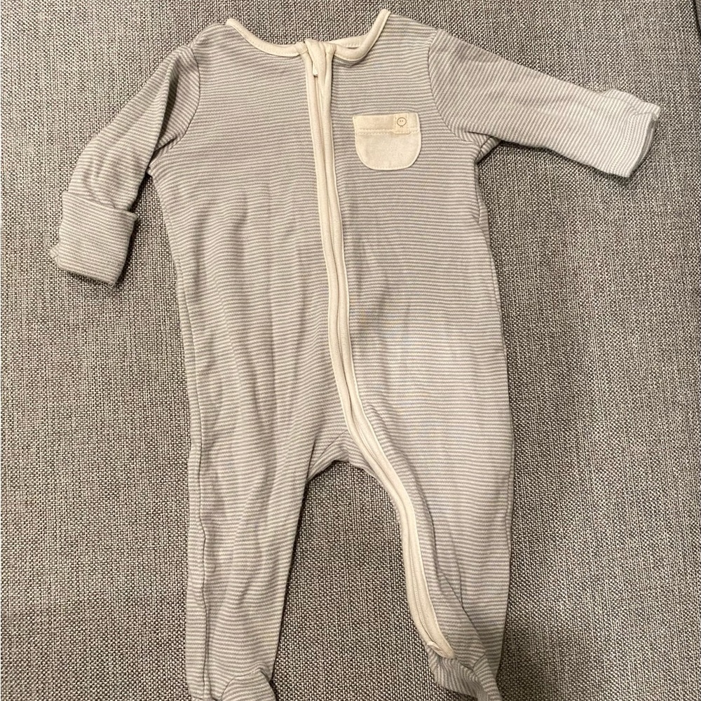 Neutral Striped Baby Footed Pajamas Sleeper with Pocket